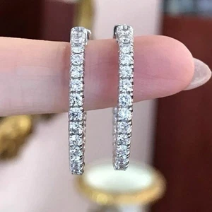 1.10 Inch Inside & 1.80Ct Round Lab Created Diamond 925 Silver Hoop Earring Set - Picture 1 of 7
