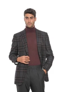 $2390 BELVEST Dark Gray Flannel Wool Cashmere Check Jacket 40 US / 50 EU Drop 7R - Picture 1 of 8