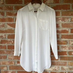 Chico’s O Gr. S klassische weiße Tunika Bluse Knopf Seitennähte fließend schön EUC! - Bild 1 von 11