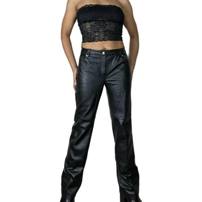 Calça bootcut grunge subversiva couro motociclista anos 2000 cintura média - Imagem 1 de 4