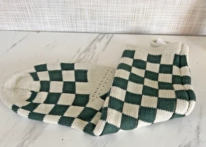 Christmas Stocking Holiday Acrylic Knit Green & Cream Plaid 23" X 7" New BxAA - Picture 1 of 3
