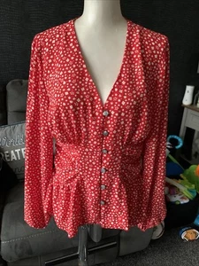 Ladies Red Floral Long Sleeved Blouse Size 12 From Top Shop - Picture 1 of 6