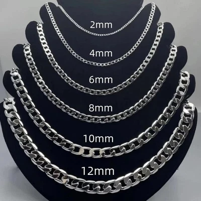 Men's 925 Sterling Silver Necklace 2-12MM 40-75cm Classic Face Chain Jewelry - image 1 of 4