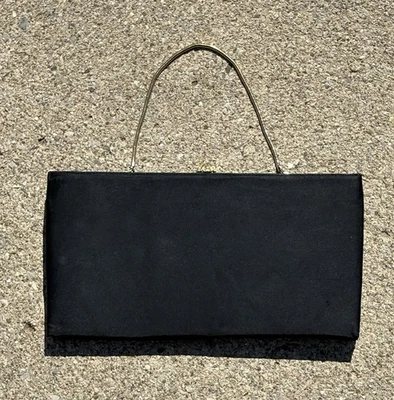 Vtg After Five Black Satin Evening Bag Clutch Gold Chain Handle Kiss Lock USA - Image 1 of 4