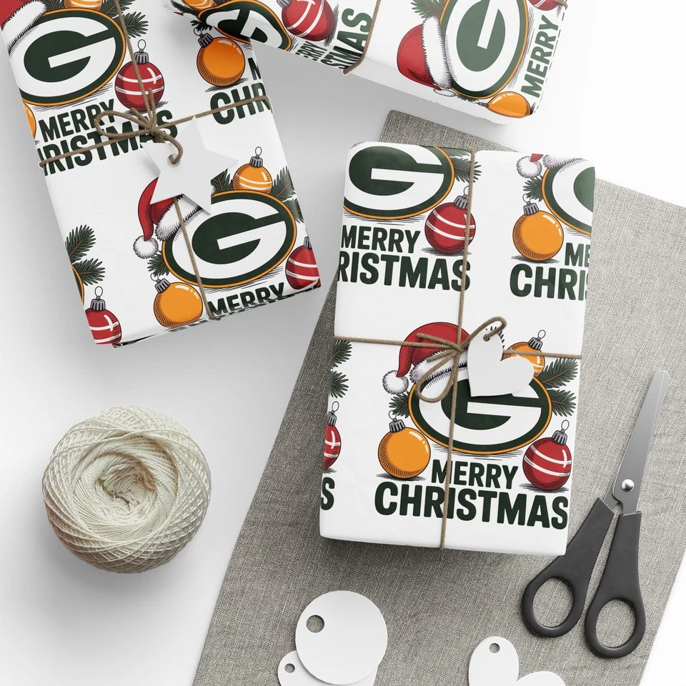 Wrapping Paper, Green Bay Football Merry Christmas Sports Gift Wrap, Holiday - Image 1 of 1