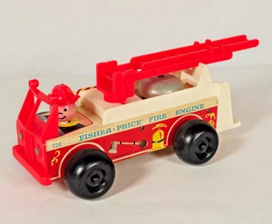 Fisher Price # 720 • Little People Toy Fire Truck Engine • Wood w/ bell • 1968 - Picture 1 of 12