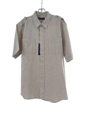 Reyn Spooner Mens Beige Linen Blend Button-Up Shirt Dual Front Pockets - Image 1 of 4