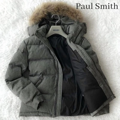 Paul Smith Down Jacket Raccoon Fur Gray Cashmere Tweed L Used JAPAN - Image 1 of 4