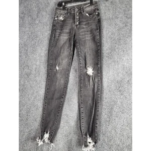 Judy Blue Distressed Skinny Jeans Gray Button Fly Junior Women Sz 1/25 Designer - Picture 1 of 12
