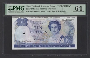 Nueva Zelanda 10 Dólares ND (1981-85) P172 como "Especimen" Sin Circular Grado 64 - Imagen 1 de 2