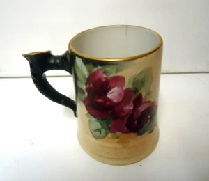 antique handpainted porcelain tankard floral design 'H' - Picture 1 of 10