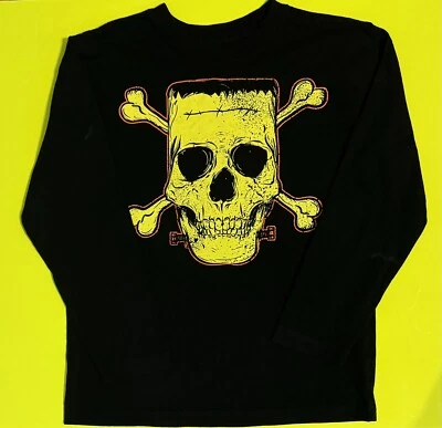 Camiseta The Children's Place Niño Negra Frankenstein's Monster Skull Talla 7-8 Foto 1 de 3