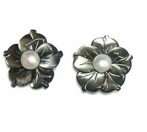 PENDIENTES de MADREPERLA FLORES Talladas Grises, PERLAS Cultivadas Y PLATA 925 - Bild 1 von 3