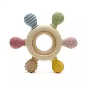 15 Sensory silicone wooden ring baby teether toys Safe "BPA FREE" Soothing, Gift - Picture 1 of 4