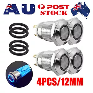 4X 12V 12mm Car Boat Push Button Metal Momentary Switch LED Light Waterproof - Picture 1 of 12