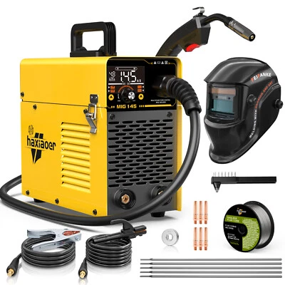 HAXIAOER 145A MIG Welder Flux Core 110V IGBT Inverter with Large View Welder Helmet