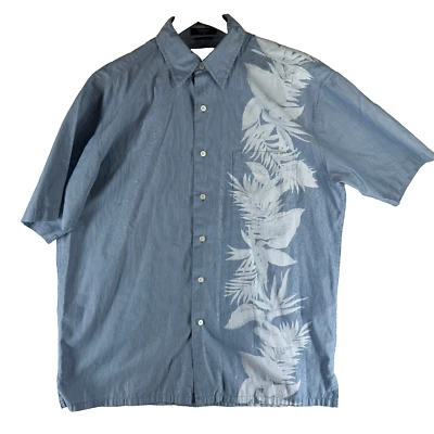 Camisa informal Nautica para hombre talla L azul floral a rayas algodón S/S Foto 1 de 4