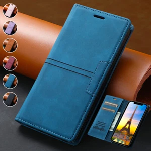 For iPhone 16e/15/14+/13/12/11 XR SE 8 Leather Wallet Case Magnetic Flip Cover - Picture 1 of 34