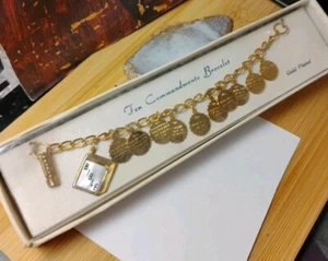 Vintage TEN COMMANDMENTS Gold Plate Bible Charm Bracelet in Original Box! - Picture 1 of 16