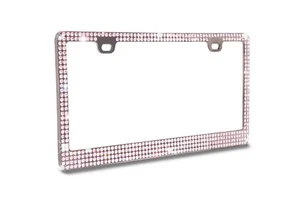 *** 4 filas ROSA CRISTAL REAL incrustado Cromo Metal Marco de Placa *** - Imagen 1 de 3