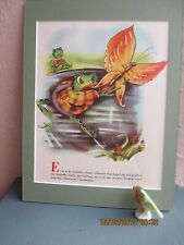 vintage comical illustration of frog catching butterfly by Margaret Sable 1945