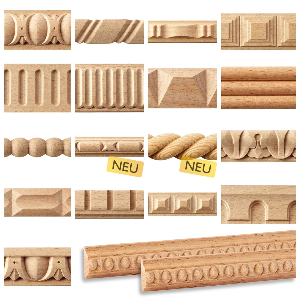 Zierleisten Holz 2 Stk. Stuckleisten Wandleisten Profilleisten Zierprofile Decke - Bild 1 von 2