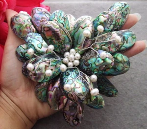 20" 2Strands White Pearl Abalone Shell  Statement Necklace - Picture 1 of 3