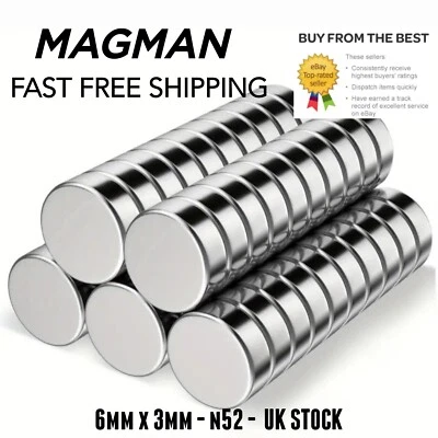 MAGMAN Super Strong N52 Magnets 6mm x 3mm Disc Magnet Round circle small UK SELLER