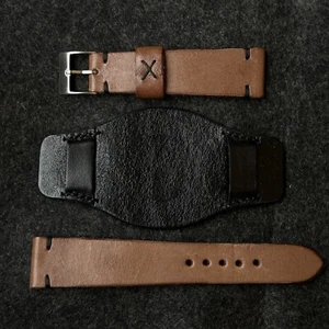 20mm Genuine Veg Tanned Cinnamon Brown Leather BUND watch Strap for submariner - Imagen 1 de 6