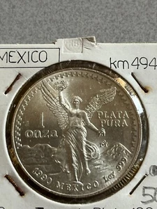 ONCIA MESSICO 1990 MEXICO CONIO SILVER BUILLON CONIAGE MEDALLIC TROY 1 OZ. PLATA - Picture 1 of 3