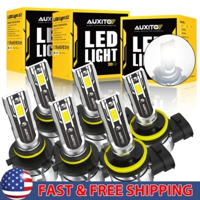 AUXITO 9005 9006 H11 Combo LED Headlight Fog Light High Low Beam Bulb White 6/12 - Image 1 of 4