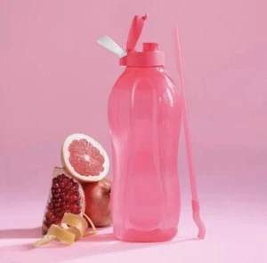 TUPPERWARE EcoEasy Trinkflasche 2L pink mit Trinkhalm Griff to go Schule Arbeit - Bild 1 von 6