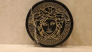 versace logo Rounded black Marble Stone Serving Cutting Platter Cheese Cake  - Picture 1 of 5