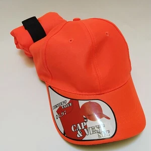 Orange Hunters Safety Vest Snapback Cap Set Hunting Hiking Outdoor Costume - Picture 1 of 4