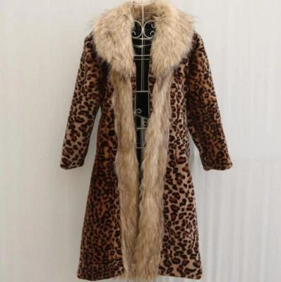 Women's Leopard Print Winter Coat Thicken Warm Mid Length Faux Mink Fur Jacket  - Image 1 of 4