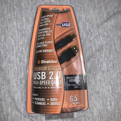 Stratitec USB High-Speed Printer Cable 24K Gold Plated 6.5 Feet USB-A To USB-B - Image 1 of 4
