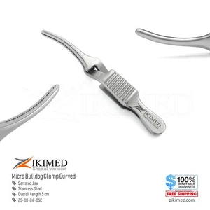 Abrazadera quirúrgica Micro Bulldog curva mandíbula serrada acero inoxidable 5 cm de largo - Imagen 1 de 4