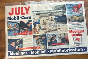 Anuncio impreso de 2 páginas de concesionarios Mobilgas 1947 20"x14" julio servicio amigable para el cuidado móvil - Imagen 1 de 4