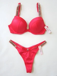 LOT Victoria Secret SHINE Script SEXY TEE THONG BIKINI SWIM SUIT 36 38 C D M Set - Picture 1 of 11