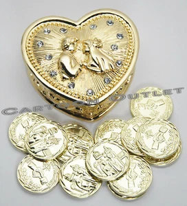 WEDDING CEREMONY GOLD HEART ARRAS DE BODA 13 UNITY COINS COUPLE NEW CUTE GOLDEN - Picture 1 of 6