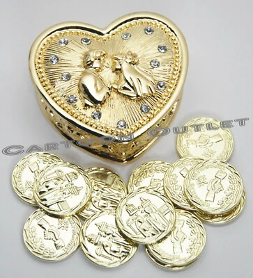 WEDDING CEREMONY GOLD HEART ARRAS DE BODA 13 UNITY COINS COUPLE NEW CUTE GOLDEN - Image 1 of 4