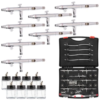8 Dual-Action AIRBRUSHES-Airbrush Set-Kit-Paint - Image 1 of 4