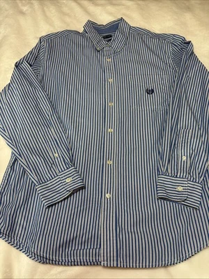 Chaps Ralph Lauren Easy Care Men’s Long Sleeve Large Blue Striped Casual Shirt - Image 1 of 4