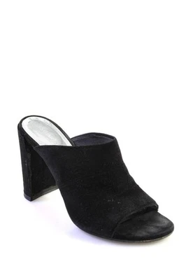 Stuart Weitzman Feminino Camurça Biqueira Aberta Salto Bloco Mules Preto Tamanho 7 - Imagem 1 de 4