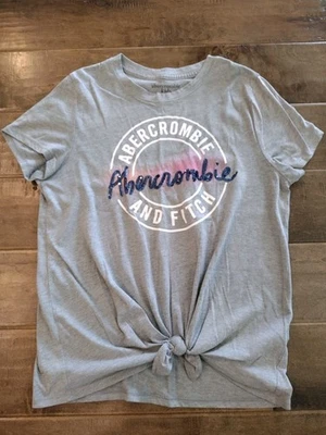 ABERCROMBIE KIDS short-sleeve light gray logo tie t-shirt top - size 15/16 - Image 1 of 4