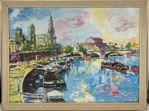 Ernst Hassebrauk Stadtansicht von Dresden farbiger Kunstdruck DDR Zeit - Bild 1 von 14