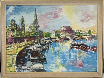 Ernst Hassebrauk Stadtansicht von Dresden farbiger Kunstdruck DDR Zeit - Bild 1 von 4