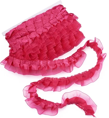 Cinta de gasa con volantes reunidos de 2 capas con borde de encaje de organza satinado de 21,8 yardas 1 Foto 1 de 4