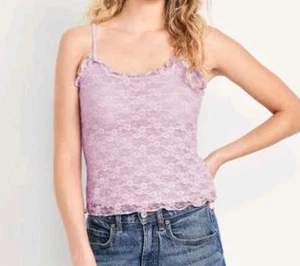Neu mit Etikett Old Navy Damenbluse tailliert Rüschen Blumen Spitze Trägertop Größe XXL hellflieder - Bild 1 von 8