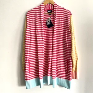 Lands' End Strickjacke Damen XL bunt gestreift lustig künstlerisch bequem kuschelig Wickel Strick - Bild 1 von 12